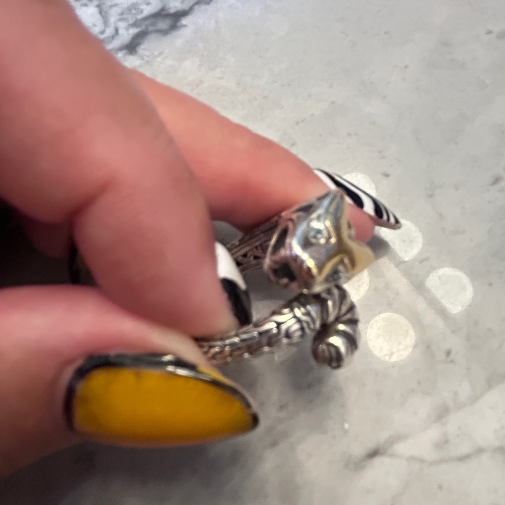 White gold/yellow gold/sterling panther ring with diamond eyes size 7.5/8 - Picture 2 of 10